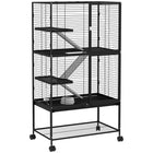 PawHut - Cage à furets à 4 niveaux sur roulettes, cage pour petits animaux avec étagère - noir-Se déplace facilement grâce à des roulettes, deux roulettes avec freins 