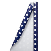 JAM Paper -  Papier cadeau – Papier cadeau à pois – 25 m² – Bleu marine à pois blancs – Rouleau vendu à l'unité-Papier d’emballage à pois bleu foncé et blanc