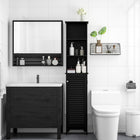 HOMCOM - Armoire colonne de salle de bain haute avec étagères ajustables - noir-Surface en bois brut ajoutant une touche naturelle à votre décoration 