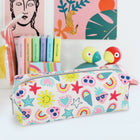 Fashion Stationery - Étui à crayons Sunny Icons - 8,27 po L x 2,76 po l x 2,95 po H - Blanc-Matériau du corps : PU
