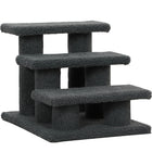 PawHut - Escalier pour animaux à 3 marches recouvert de tapis - gris foncé-Escalier pour chat avec griffoirs, comprenant 3 marches et 6 poteaux pour que les animaux puissent griffer, grimper et jouer 