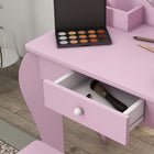 Qaba - Table de maquillage pour enfants avec miroir et tabouret, motif chat - rose-Facile à nettoyer  
