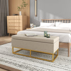 HOMCOM - Banc ottoman de rangement rembourré à dessus rabattable - beige-Le couvercle rabattable avec charnières est pratique pour une utilisation quotidienne   