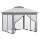 Outsunny - Gazébo pliant 11 pi l x 11 pi L avec double toit et sac de transport - Gris clair-Notre tonnelle pliante est dotée d’un cadre en acier robuste qui se plie facilement pour un montage et un démontage rapides et sans effort