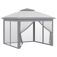 Outsunny - Gazébo pliant 11 pi l x 11 pi L avec double toit et sac de transport - Gris clair-Notre tonnelle pliante est dotée d’un cadre en acier robuste qui se plie facilement pour un montage et un démontage rapides et sans effort
