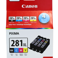 Canon - Réservoirs d'encre CLI-281XL Noir, Cyan, Magenta, Jaune, haut rendement, emballage économique-Convient aux imprimantes à jet d’encre PIXMA TR8520, TR8620, TR8620a, TR7520, TR7620, TR7520 , TS6320, TS6220, TS6120, TS8320, TS8220, TS8120, TS702, TS702a , TS9120, TS9520, TS9520a, TS9521C, TS9521Ca