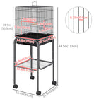 PawHut - Cage à oiseaux 44 po H avec accessoires, roulettes, support amovible, rangement - noir-Plateau coulissant à la base pour un nettoyage facile 