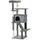 PawHut - Arbre à chat 58 po avec poteaux à griffer, lit, maison, jouets - gris-Les poteaux en corde de sisal satisfont l'envie de griffer de vos chats, les dissuadant d'utiliser les meubles 