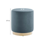Modway - Tilden Velours rond de performance de 16" Rembourré Ottoman - Cadet Blue Natural-Tissu résistant aux taches