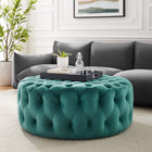 Modway - Amour Gros rond à boutons touffés Performance Velvet Ottoman - Sarcelle-Rembourrage en velours polyester Performance