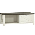 HOMCOM - Table basse style ferme avec étagère de rangement pour salon - blanc-Meuble vintage avec étagère à demi-ouvert, élément en forme de barre oblique, tiroir à porte de grange et poignée rétro