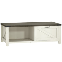 HOMCOM - Table basse style ferme avec étagère de rangement pour salon - blanc-Meuble vintage avec étagère à demi-ouvert, élément en forme de barre oblique, tiroir à porte de grange et poignée rétro