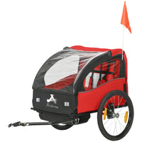 Aosom - Remorque de vélo 2 places pour enfants, poussette bébé avec sac de rangement - rouge-Peut accueillir confortablement 2 enfants et comprend des poches de rangement 