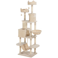 PawHut - Arbre à chat grand 81 po avec poteaux à griffer, condos, lits - beige-Grand arbre à chat haut pouvant accueillir confortablement 1 à 3 chats 