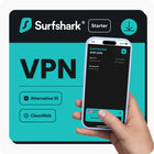 SurfShark - Service Starter - Abonnement 1 an [Téléchargement]-Une expérience VPN de qualité supérieure. Accédez à un chiffrement de calibre supérieur, bloquez les publicités et les fenêtres contextuelles, naviguez en toute sécurité sur le Wi-Fi public et profitez de connexions haute vitesse.