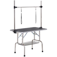 PawHut - Table de Toilette pour Chien Réglable avec 2 Harnais de Sécurité - Noir-Cadre en métal solide pour une fiabilité et une solidité durables