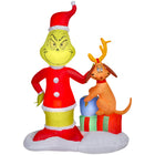 GEMMY - Grinch et Max gonflables de Noël avec cadeaux - 180 cm x 125 cm-S'illumine grâce à une ampoule LED économe en énergie
