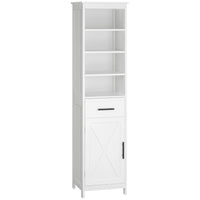 Kleankin - Armoire de salle de bain autoportante avec étagère à 3 niveaux, placard et tiroir - blanc-Armoire compacte et haute qui s'adapte parfaitement aux espaces étroits   