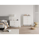 Manhattan Comfort - Dumbo commode moderne et commode haute à 5 tiroirs - blanc - ensemble de 2-Comprend 8 tiroirs à extension totale conçus avec des lignes verticales texturées en relief