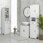 Kleankin - Armoire colonne pour salle de bain avec trois étagères ouvertes - blanc-L’étagère du haut et celle de l’armoire du bas sont réglables sur 3 niveaux, ce qui vous offre une flexibilité pour personnaliser les compartiments de rangement 