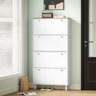 HOMCOM - Armoire à chaussures avec 4 tiroirs rabattables au design étroit - blanc-Kit anti-basculement pour une sécurité accrue des familles 