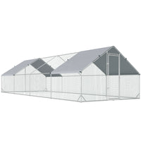 PawHut - Grand poulailler galvanisé, enclos avec accès piéton 9,8 pi x 26,2 pi x 6,6 pi-Convient pour l’élevage de poules, lapins, canards et autres animaux 