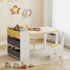 Qaba - Ensemble table et chaises pour enfants avec rouleau de papier - Bois naturel-Comprend une table et deux chaises, adaptées à diverses activités 