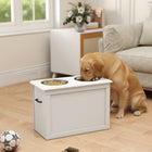 PawHut - Gamelles surélevées pour chien, distributeur de nourriture pour grands chiens avec rangement - blanc-Bols en acier inoxydable amovibles, parfaits pour les friandises, l’eau ou la nourriture, faciles à nettoyer et à remplir 