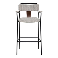 Zuo - Couva Tabouret de bar - Tweed gris - Ensemble de 2-Tissu chenille doux