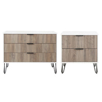 Manhattan Comfort - Dumbo table de chevet moderne à 2 tiroirs et commode à 3 tiroirs - blanc et gris rustique - ensemble de 2-Commode de chambre moderne-contemporaine avec une touche de glamour comprenant une commode standard et une table de nuit 2.0