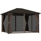 Outsunny - Gazebo Deluxe Hardtop de 10' x 12' avec rideaux et moustiquaire - couleur café-Cadre en aluminium résistant à la rouille et toit en acier solide pour une grande durabilité 