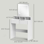 HOMCOM - Coiffeuse avec miroir et lumières - 29,5 po L x 15 po l x 53,1 po H - blanc-Plateau spacieux, deux tiroirs et trois compartiments ouverts organisent les essentiels de beauté 