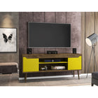 Manhattan Comfort - Meuble TV Bradley 62,99 po style Mid-Century Modern - Brun Rustique et Jaune-Comprend 2 étagères ouvertes et 2 grands compartiments de rangement fermés