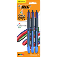 BIC - Stylos à bille lisses 4-Color - 1,0 mm - Assortis - Paquet de 3-Le stylo à bille rétractable BIC 4-Color Smooth a un point moyen polyvalent de 1,0 mm