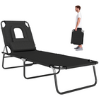 Outsunny - Chaise longue d’extérieur réglable avec ouverture pour le visage et coussin - noir-Convient pour les parcs extérieurs, les jardins, les patios, le bord de la piscine, les vérandas, les plages et plus encore