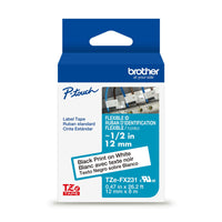 Brother - Tze-FX231 Ruban d’identification flexible et laminé pour étiqueteuses P-touch - 12 mm x 8 m - blanc avec texte noir-Ruban d’identification flexible blanc avec texte noir de 12 mm pour étiqueteuses P-touch de Brother.