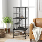 PawHut - Cage à 4 niveaux pour furets, rats et cochons d’Inde 24 po L x 18 po l x 53,5 po H - gris-Un plateau amovible combiné avec un filet supérieur pour capturer facilement la saleté 