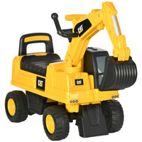 Aosom - Excavatrice à pédales manuelle CAT sous licence pour enfants avec pelle manuelle, klaxon pour 18-36 mois - jaune-Comprend un bouton de klaxon pour plus d’amusement 