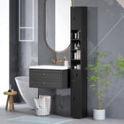 Kleankin - Armoire de rangement de salle de bain avec étagères et porte-papier toilette - grain de bois noir-Les étagères à l'intérieur des armoires sont réglables sur 3 niveaux pour un rangement flexible 