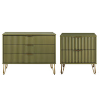 Manhattan Comfort - Dumbo table de chevet moderne 2 tiroirs et commode 3 tiroirs - vert olive - ensemble de 2-Commode de chambre moderne-contemporaine avec une touche de glamour comprenant une commode standard et une table de nuit 2.0