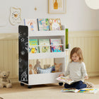 Qaba - Bibliothèque pour enfants, étagère à livres avec roulettes - blanc-Inclut 4 roulettes lisses dont 2 avec freins, créant un coin lecture mobile  
