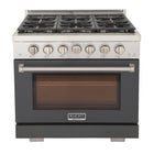 Kucht - 36 po Série KFX-X Cuisinière Pro Style au gaz naturel - Acier inoxydable/Gris ciment-Brûleur rocket power de 21 000 btu pour un saisissage rapide