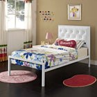 Modway - Mia Vinyle Lit simple, Blanc blanc-Cadre en acier revêtu de poudre