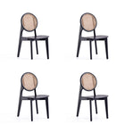 Manhattan Comfort - Chaise de salle à manger Versailles 47 cm dossier rond style industriel chic - noir et cannage naturel - lot de 4-Chaise de salle à manger moderne style industriel chic en rotin parfaite pour la salle à manger lot de 4