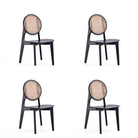 Manhattan Comfort - Chaise de salle à manger Versailles 47 cm dossier rond style industriel chic - noir et cannage naturel - lot de 4-Chaise de salle à manger moderne style industriel chic en rotin parfaite pour la salle à manger lot de 4