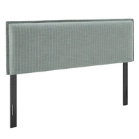 Modway - Camille Mélange de lin rembourré Tête de lit pleine grandeur - Bande bleue Spa-Mélange de lin tissé avec motif à rayures fines