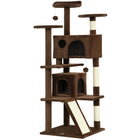 PawHut - Arbre à chat 54 po H, avec deux niches pour chats - brun clair-Le centre de jeu d'activités divertit et maintient les chats actifs 