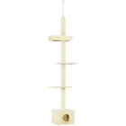 PawHut - Arbre à chat du sol au plafond 91-102 po avec griffoir, maisonnette-lit-Cet arbre à chat a une hauteur réglable de 90,6 po à 102,4 po (230 cm à 260 cm) grâce à une barre de tension 