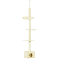 PawHut - Arbre à chat du sol au plafond 91-102 po avec griffoir, maisonnette-lit-Cet arbre à chat a une hauteur réglable de 90,6 po à 102,4 po (230 cm à 260 cm) grâce à une barre de tension 