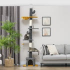 PawHut - Arbre à chat du sol au plafond 90,5 po-108 po hauteur réglable - gris foncé-Centre de jeux avec hamac, plateformes et condo 
